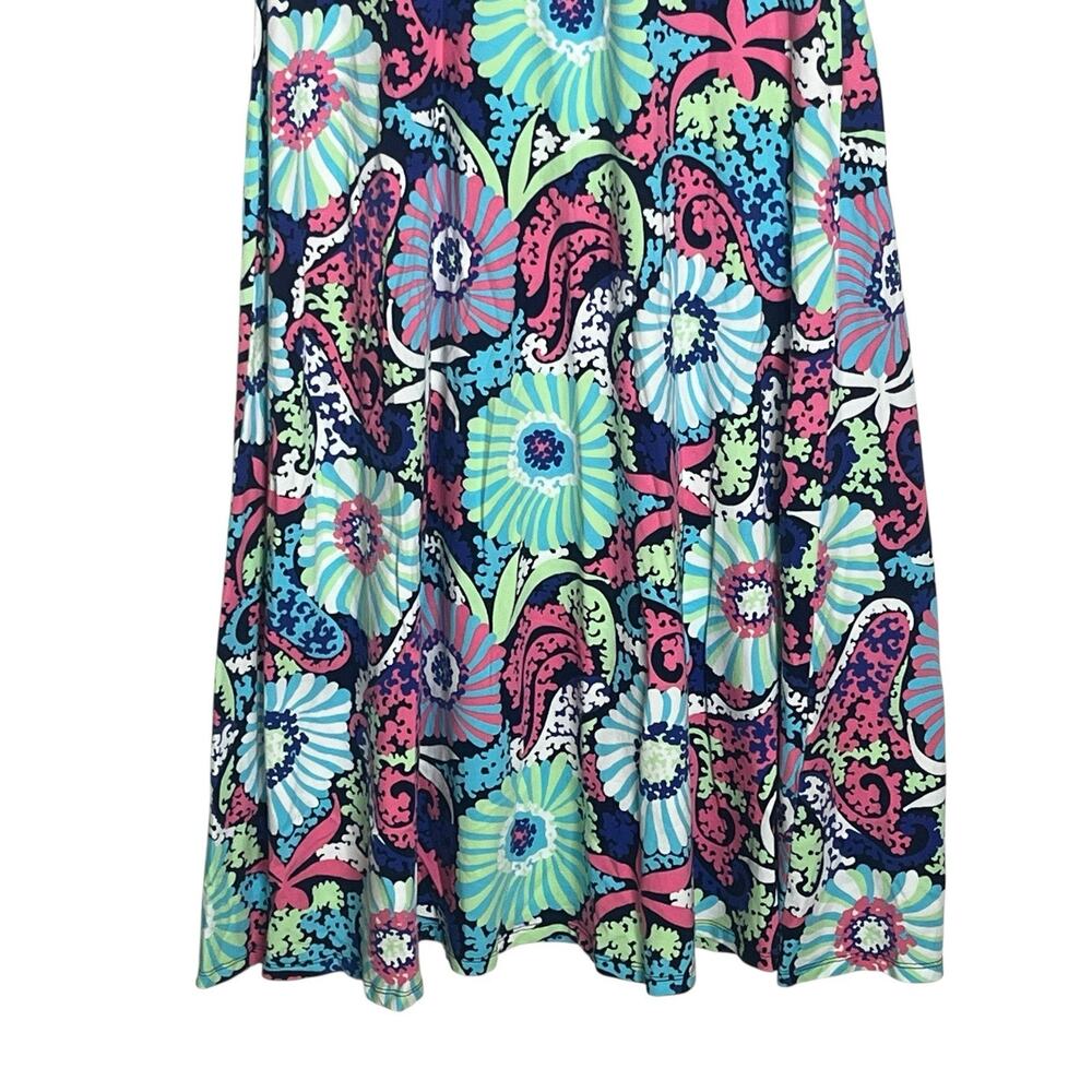 Talbots Maxi Dress M Petite Filigree Floral Sleeveless Jersey Knit Stretch Mod - Picture 9 of 11